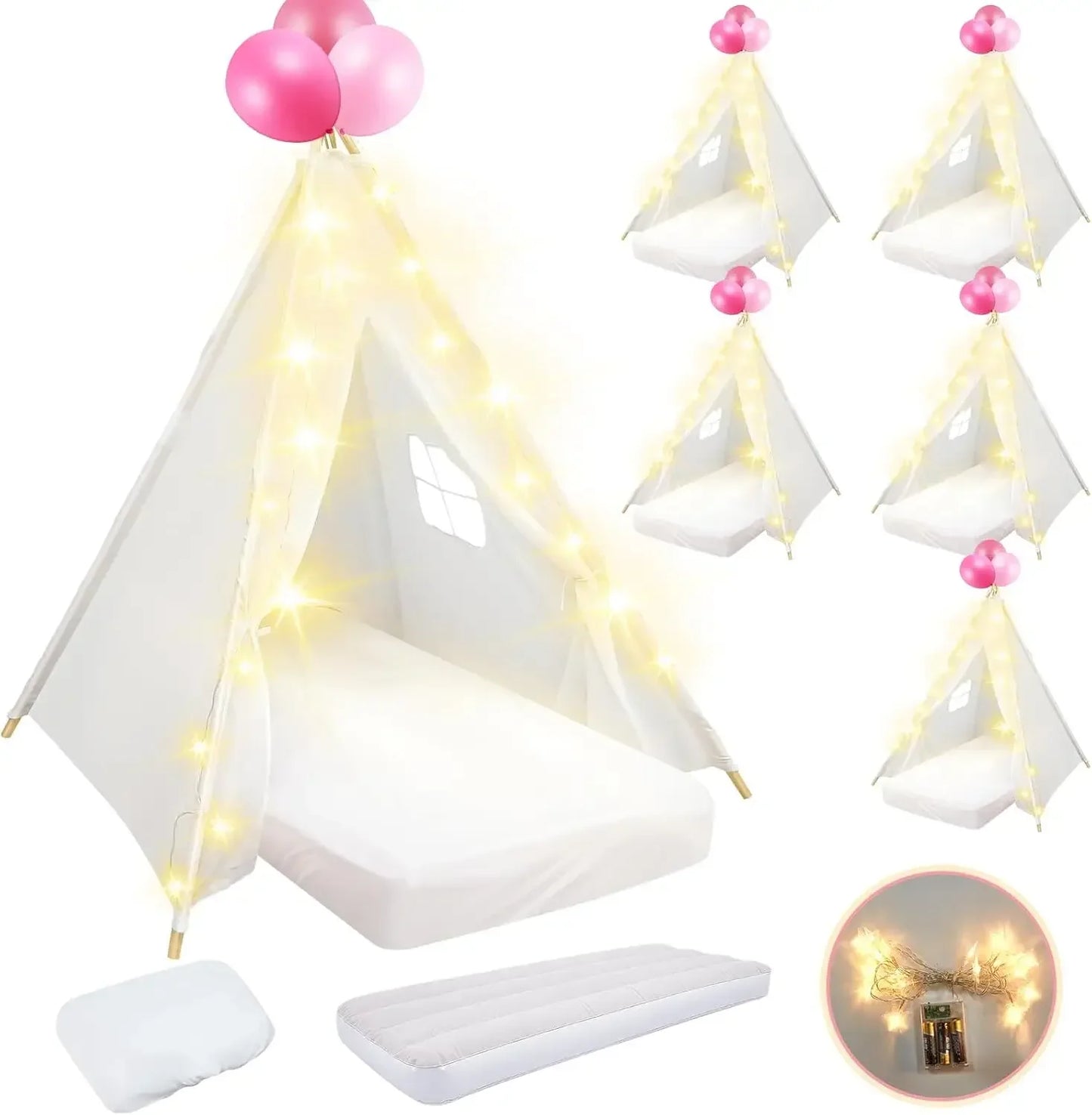 6 Pack Sleepover Teepee Tents for Kids With Mattress Sheets