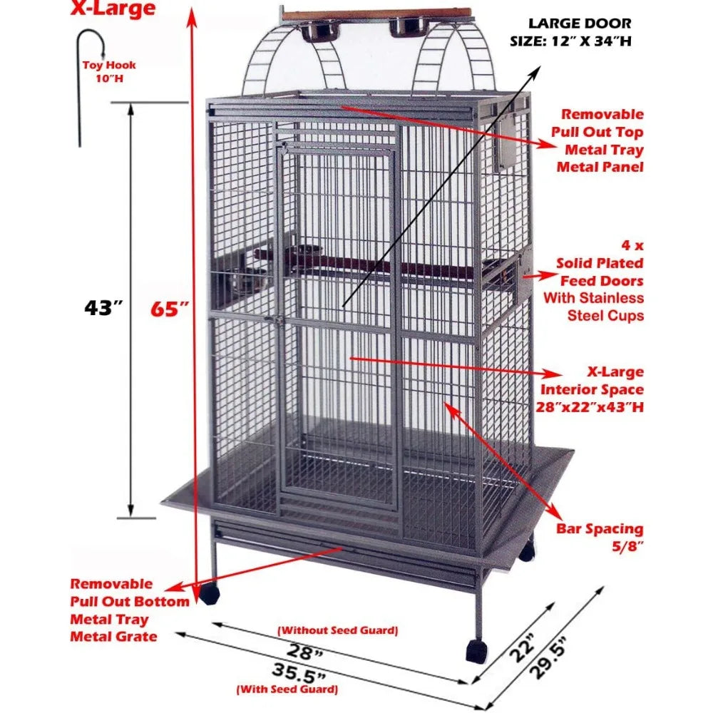 White Extra Large 28"x22"x65"H Double Ladders Open Play Top Wrought Iron Bird Parrot Parttot Finch Macaw Cockatoo Cage, Include