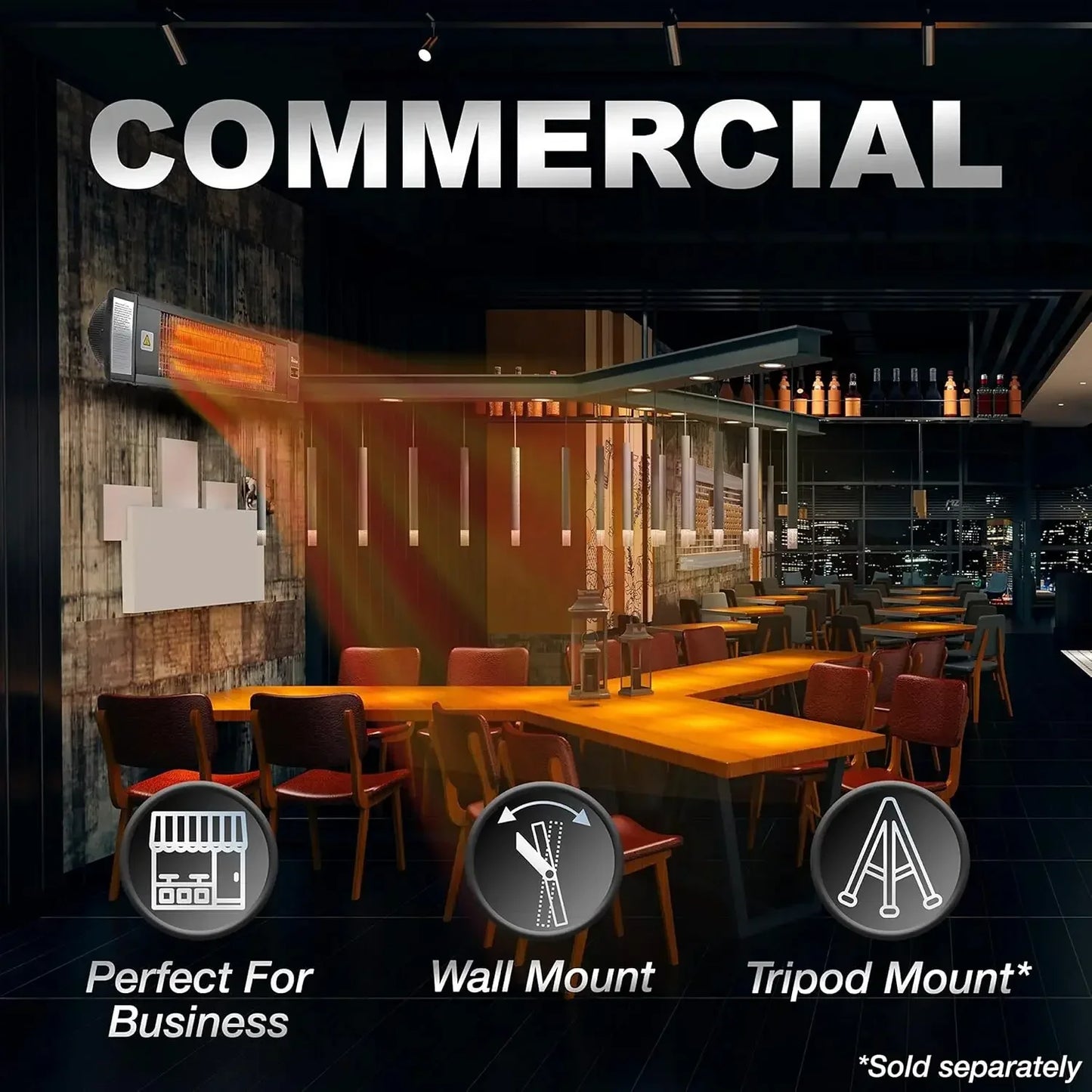 Carbon Infrared Outdoor Heater For Restaurant Patio Black