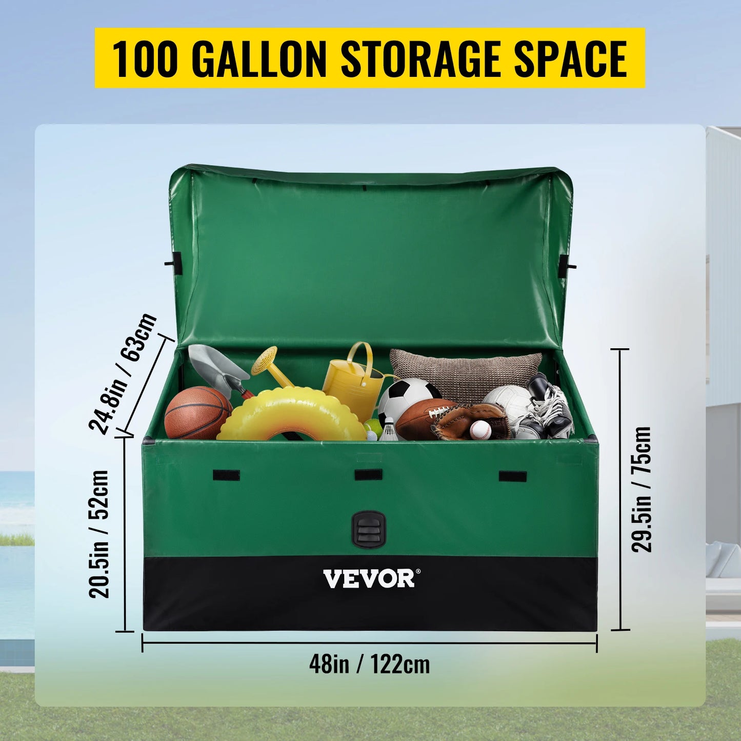 SucceBuy Outdoor Storage Box Patio Deck Box 100 /150 /230 Gallon Waterproof PE Tarpaulin Patio & Garden Furniture Home & Garden