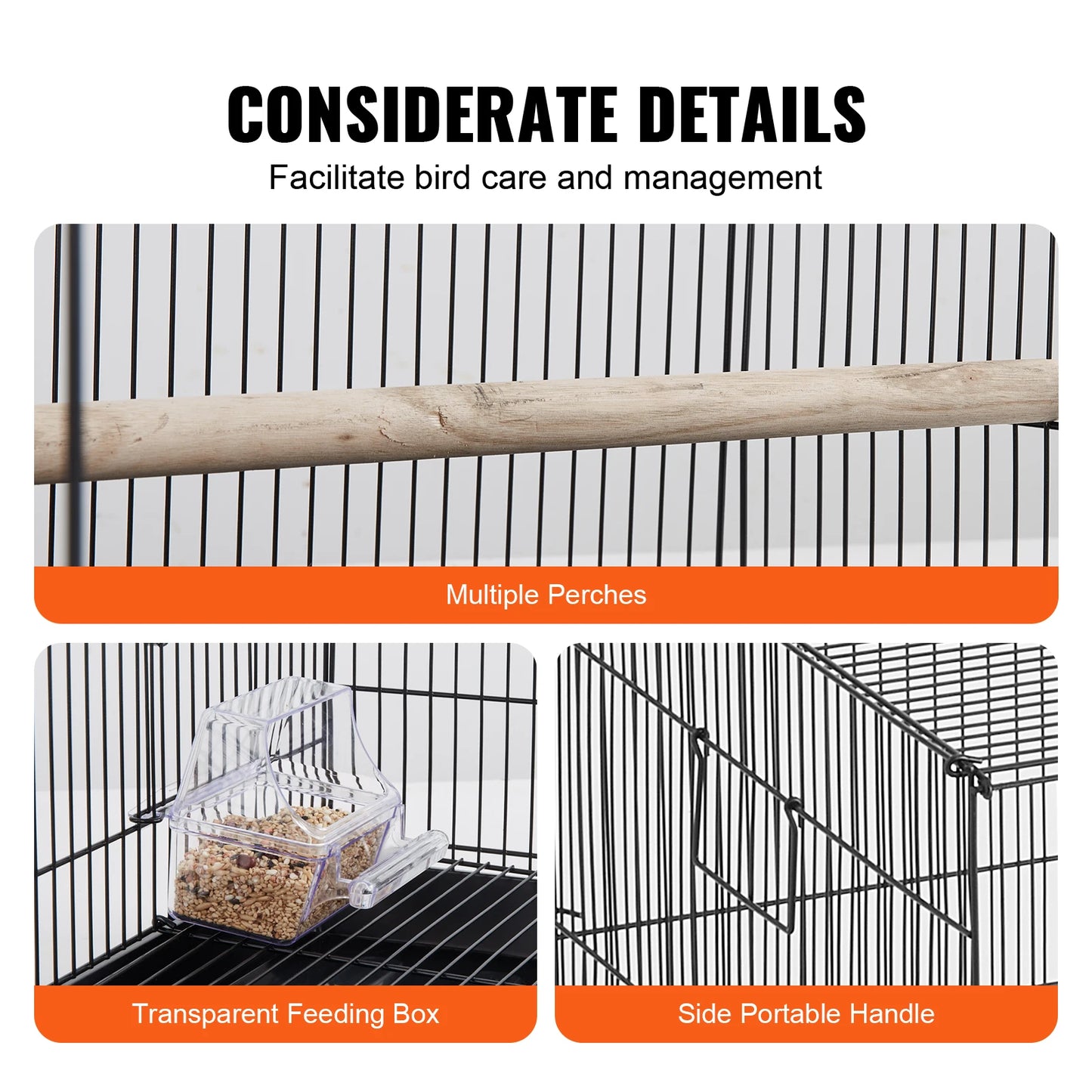 VEVOR 30inch Pet Bird Cage Metal Large Parakeet Cages with Rolling Stand Tray for Cockatiels Parrot Budgies Lovebirds Canaries