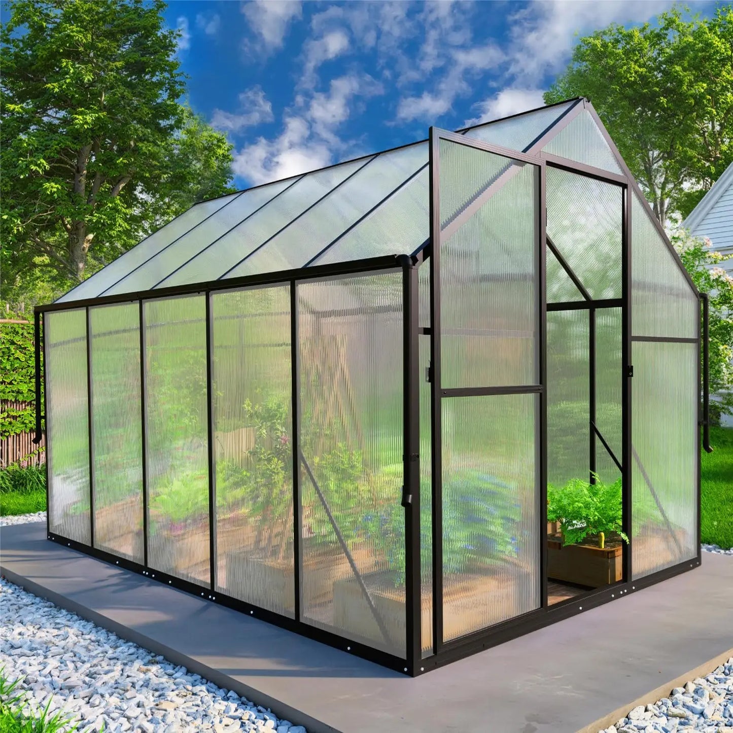 Outdoor Large Polycarbonate Aluminum Walk In Greenhouse
