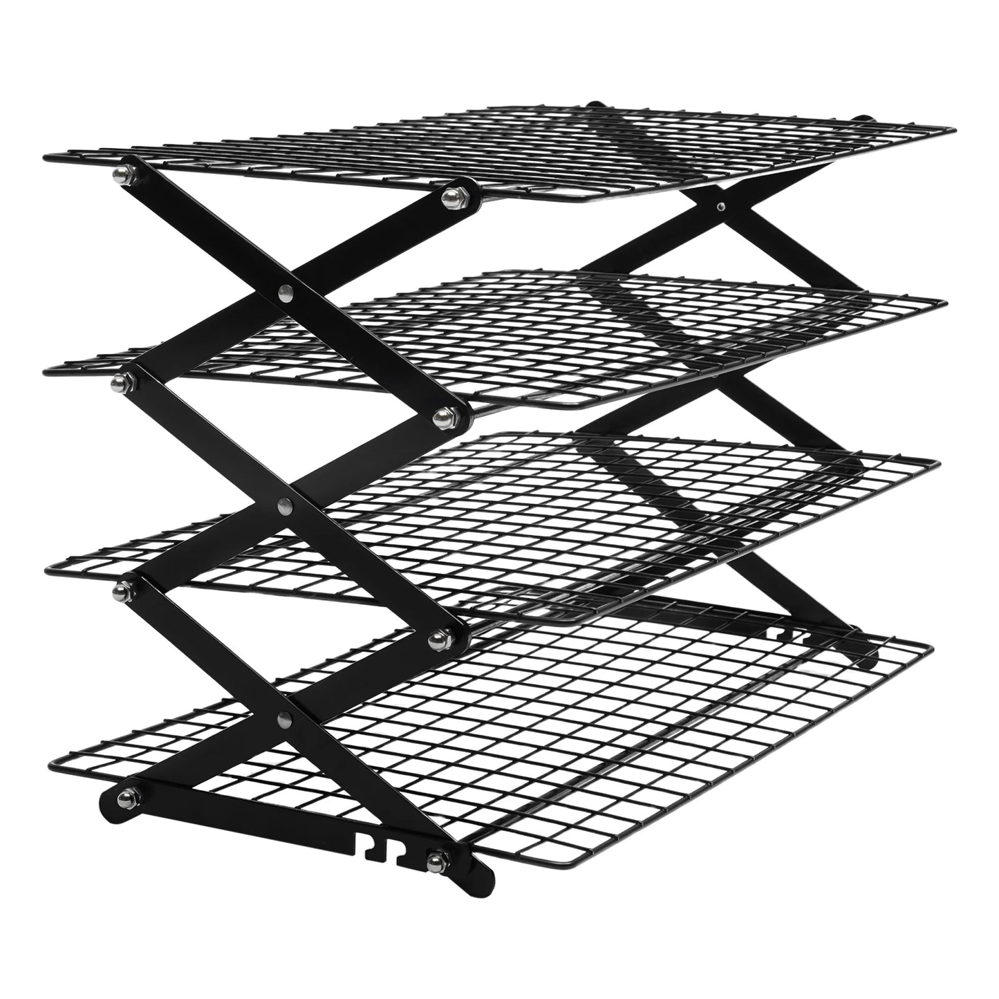 4-Tier Foldable Iron Cooling Rack, Outdoor Camping Black Stand Rack, Grilling Drying Rack for Picnic, BBQ to Hold Food, Utensils