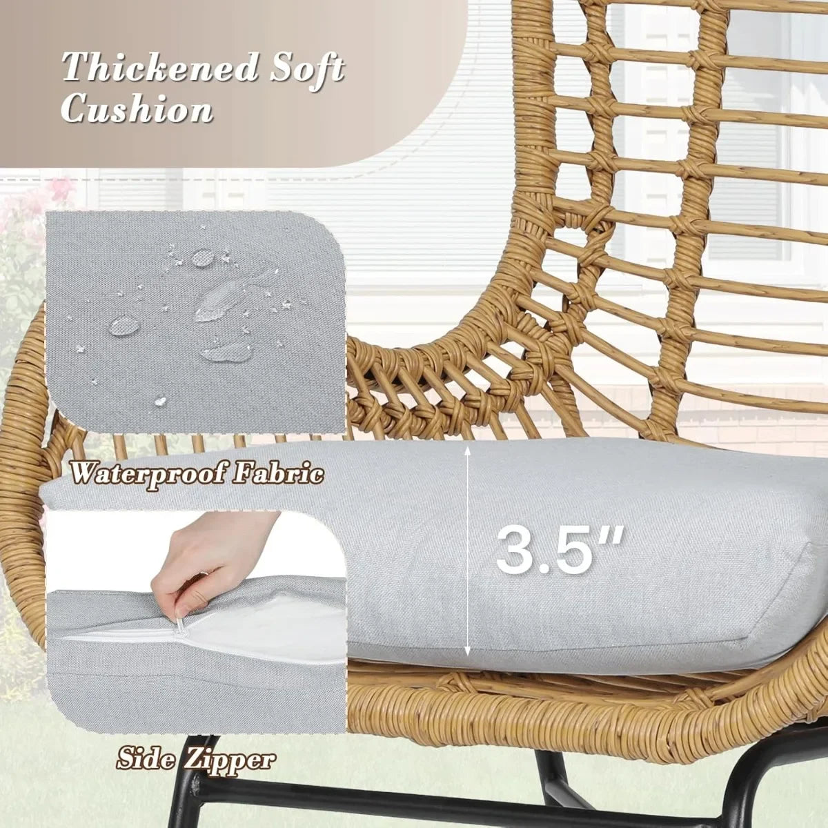 Modern 3 Piece Outdoor Rattan Set With Cushions Grey