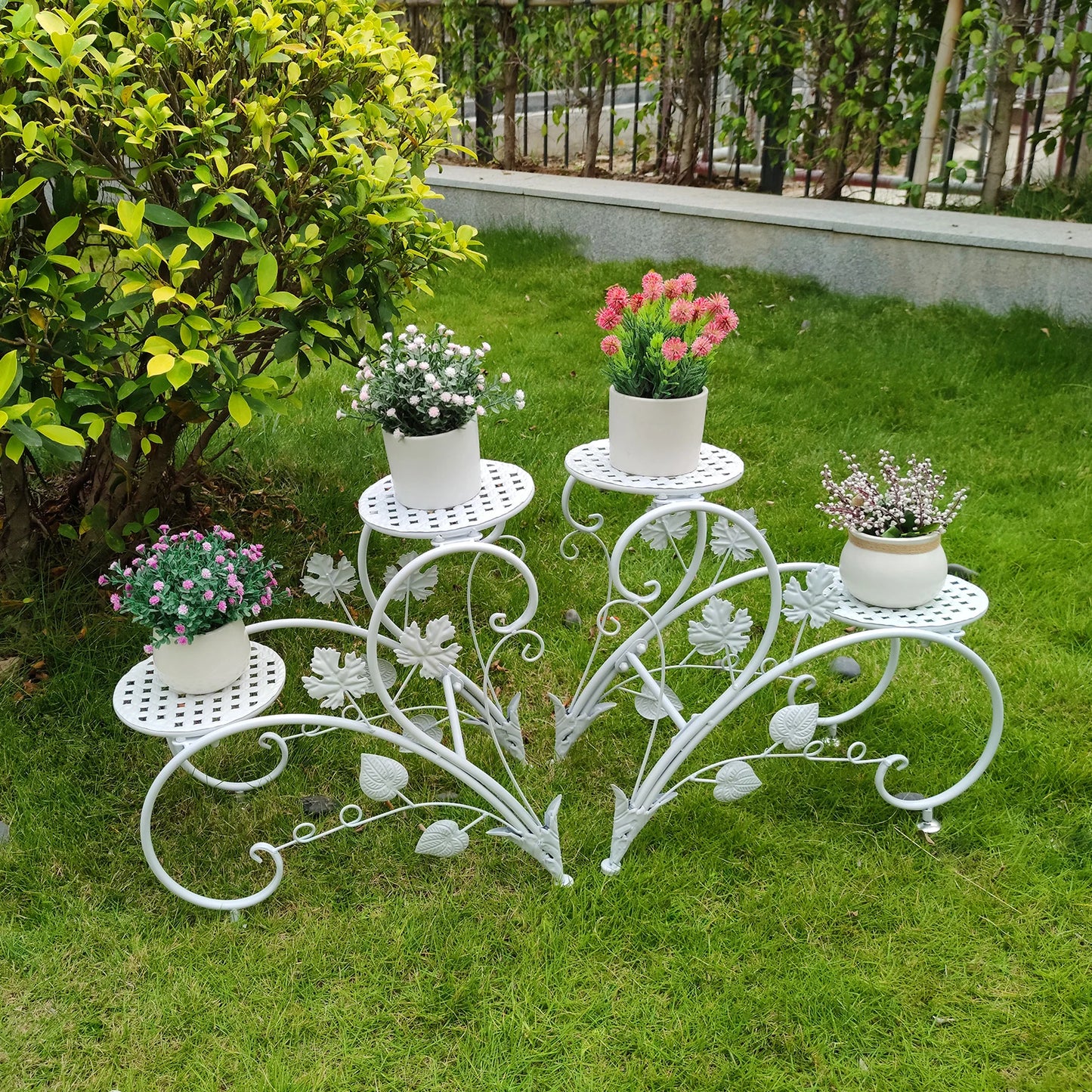 1 Pair of Tall Metal Plant Stands Elegant Iron Flower Pot Holder Rack for Garden Patio Balcony Living Room