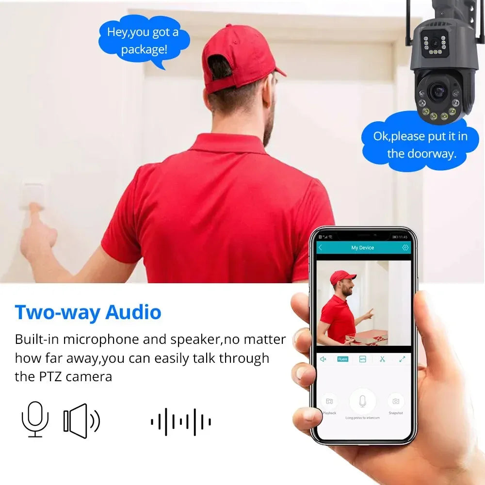 50X Optical Zoom Dual Lens PTZ Wifi Camera Outdoor Audio 150-200M 6MP Color NightVision IP Camera iCsee With 128G TF Card P2P