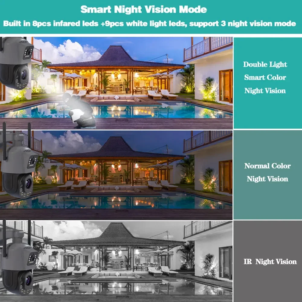50X Optical Zoom Dual Lens PTZ Wifi Camera Outdoor Audio 150-200M 6MP Color NightVision IP Camera iCsee With 128G TF Card P2P