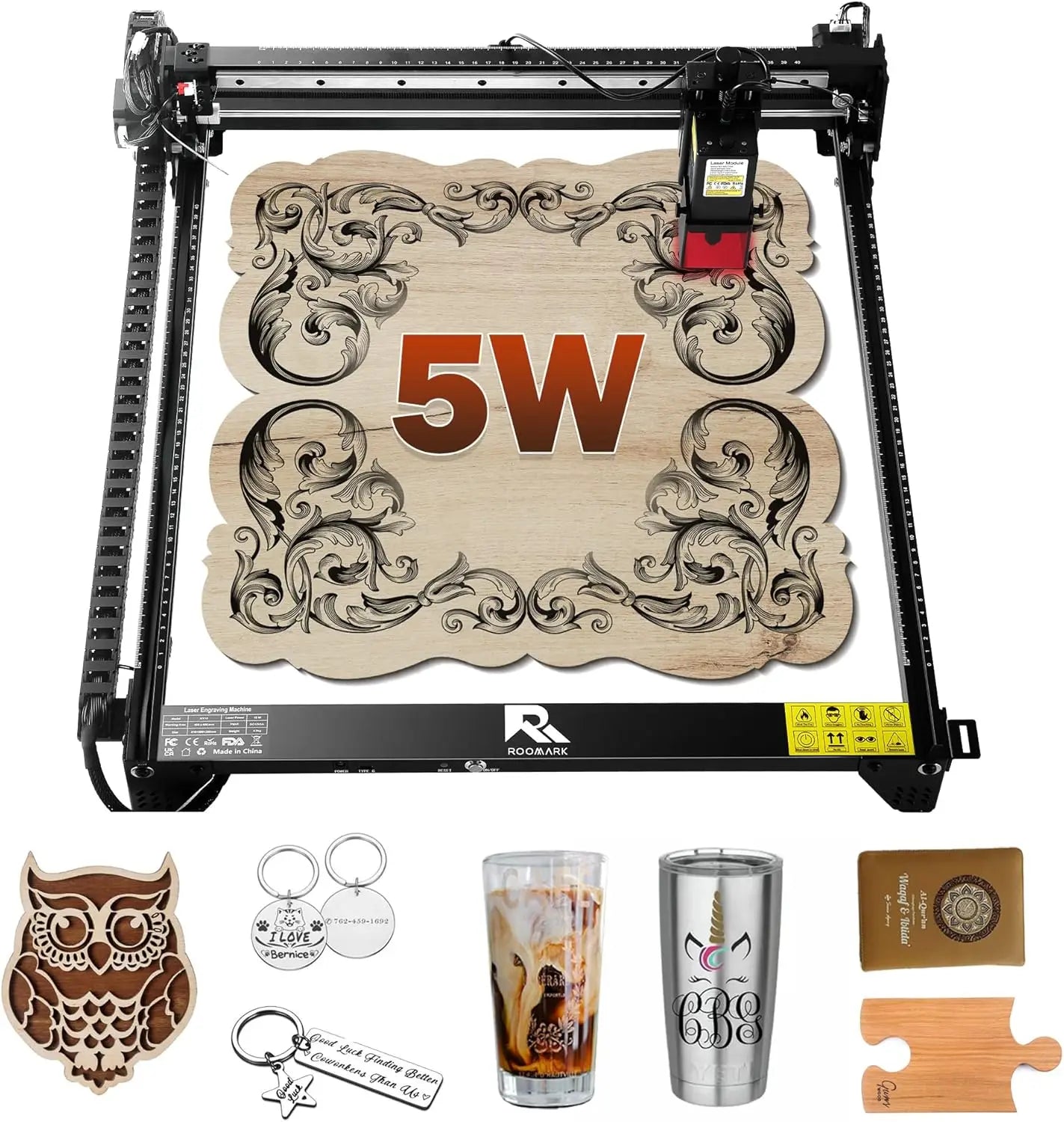 Roomark Laser Engraver Machine, 5 W Output Power High Precision Laser Cutter & Engraver for Wood Metal Acrylic Leather ,Class 4