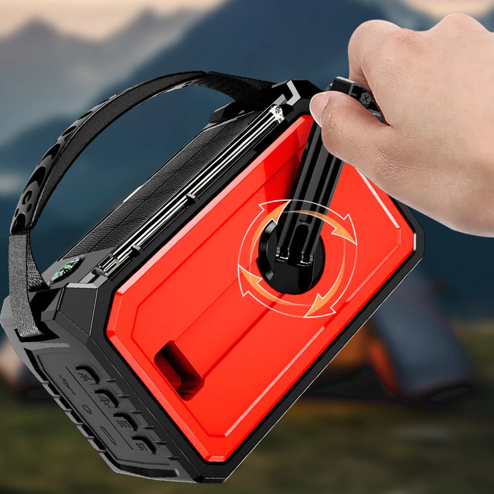 Emergency Weather Radio Bluetooth 5.3 Speaker Hand Crank/Solar/Type-C AM/FM/WB NOAA LED Flashlight 16000mAh Reading Lamp
