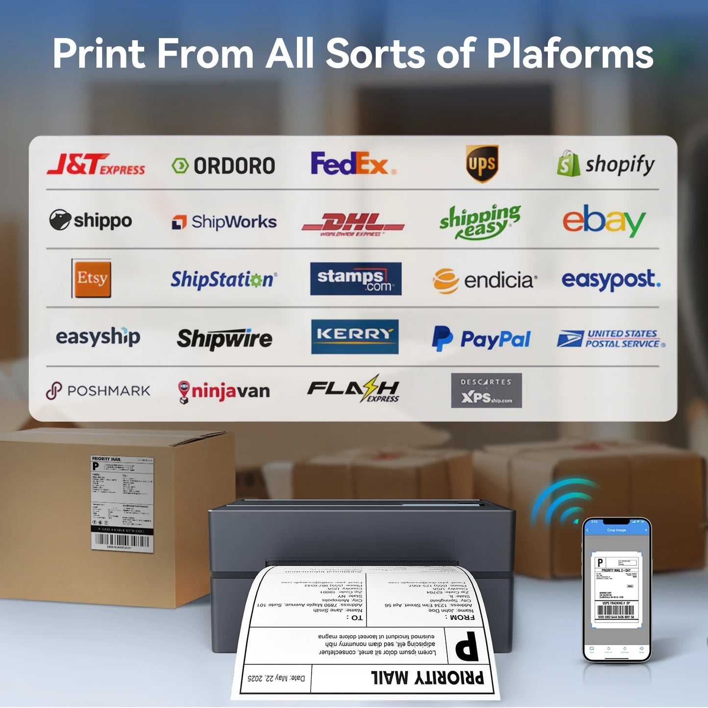 TakeYou Thermal Label Printer Portable 4x6 300DPI WiFi USB