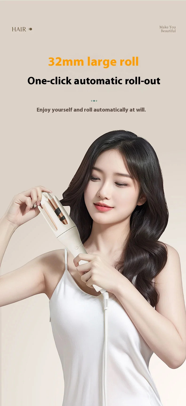 Automatic Curler 32mm Big Curl Negative Ion Ceramic Curler 4-speed Adjustable Beep Digital Display Quick Styling Tool