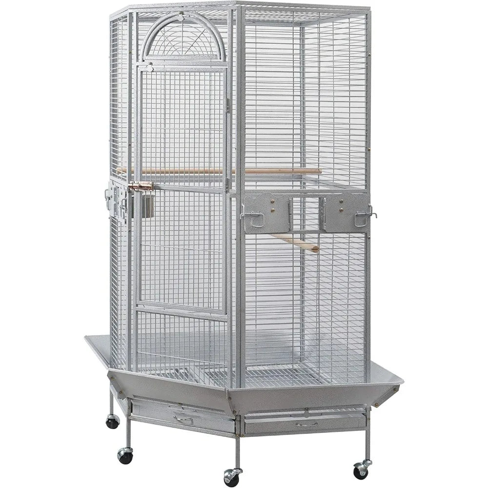 Corner Bird Cage for Cockatiel Parakeet Black and White