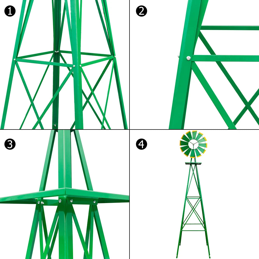 8FT Weather Resistant Garden Windmill Green For Yard Decor