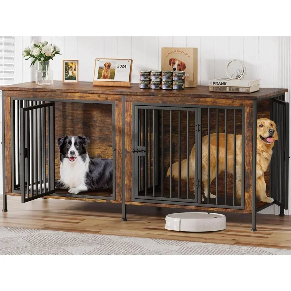 78 Inch Dog Cage Furniture for 2 Dogs, Extra Large Double Dog Crate Furniture Large Breed, 78.74"L x 27.56"W x 32.68"H