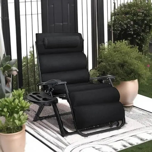 Oversized Zero Gravity Chair, Folding Outdoor Patio Recliner, XL Anti Gravity Lounger w/Removable Cushion, Cup Holder, Side Tray