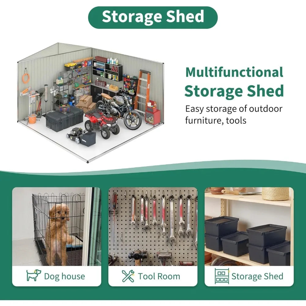 12x14 Foot Outdoor Storage Shed With Lockable Doors White