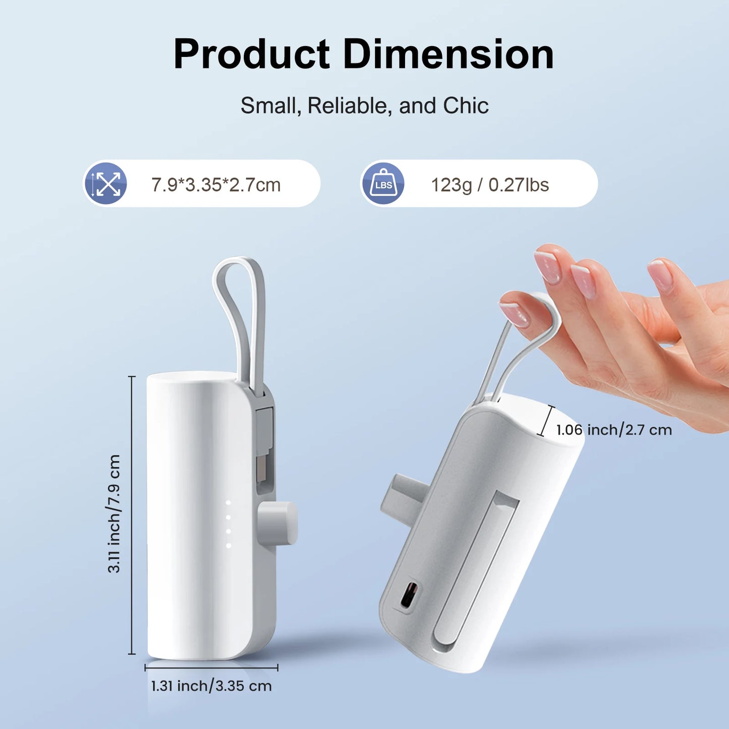 Mini 4500mAh Power Bank Capsule Dual USB C Ports For iPhone
