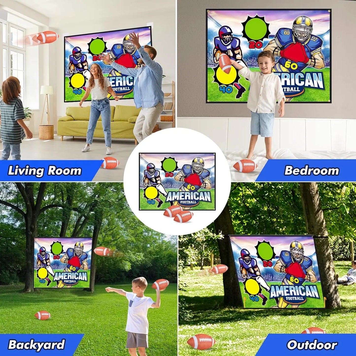 VATOS Rugby Football Toss Target Games with 2 Soft Footballs Indoor Outdoor Hanging Football Goal Throw Game Toy for Boys Girls