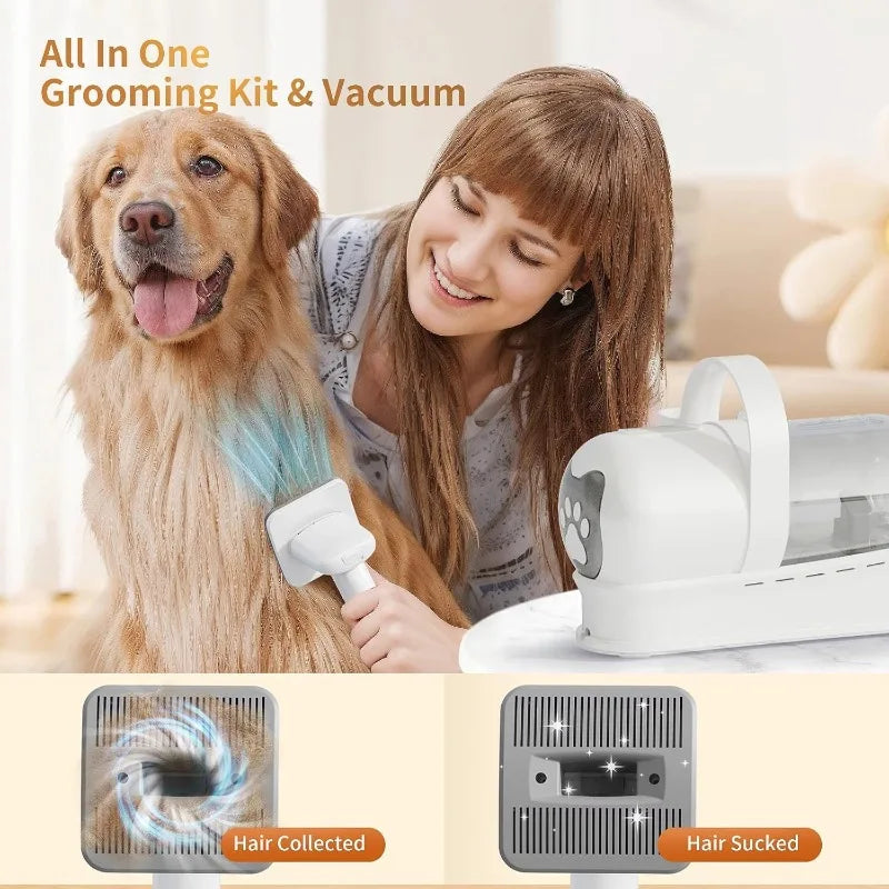 Vacuum with Pet Clipper Nail Grinder, Dog Hair Vacuum with 6 Pet Grooming Tools for Dogs Cats She