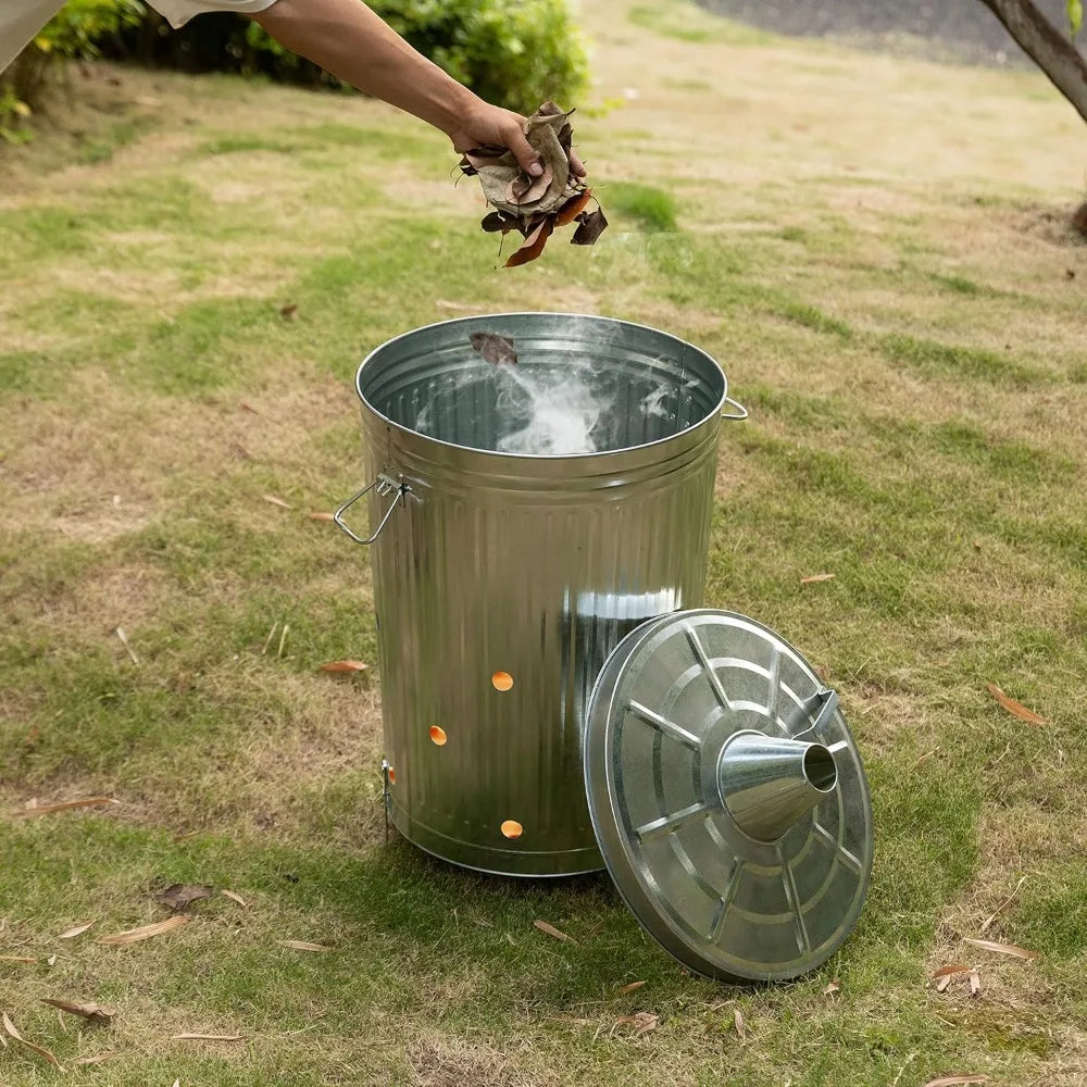 Silver Outdoor Galvanized Metal Garden Incinerator Can