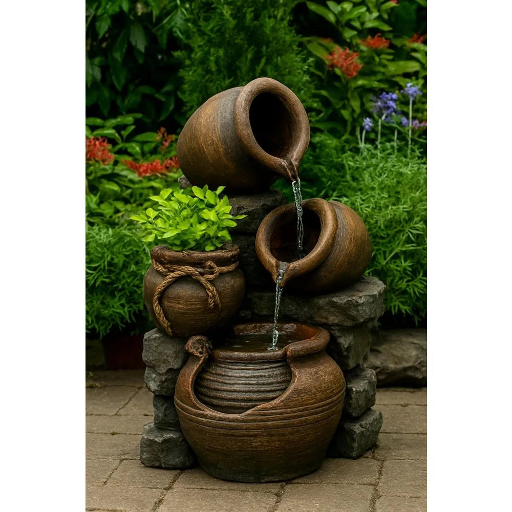 Jeco FCL055 Outdoor Multi Tiered Water Fountain Flower Pots