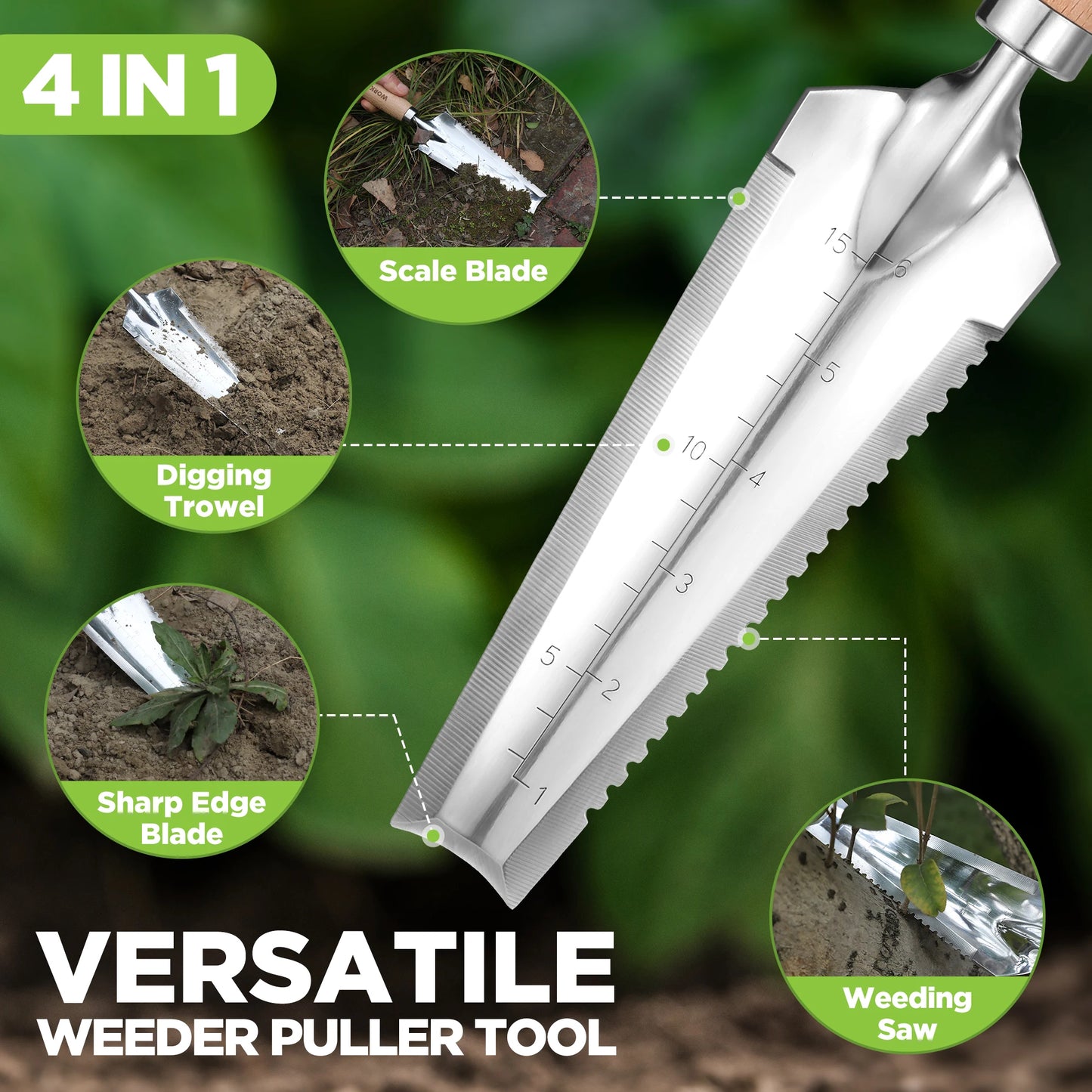 WORKPRO Garden Tool Set 3 Pcs Gardening Tools with Wood Handle, Weed Puller, Crack Weeder and Hand Trowel, Durable Garden Hand