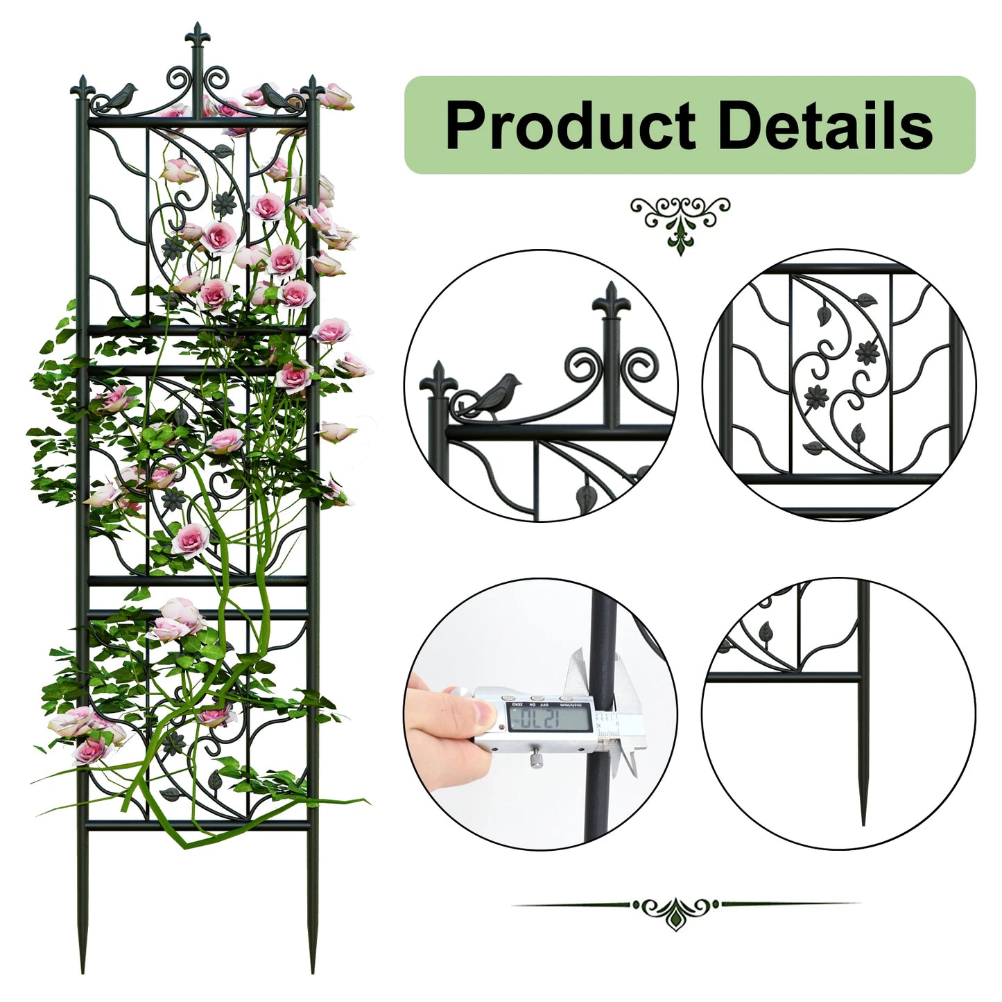 2x Tall Thick Metal Garden Trellis Bird Leaf Grid Panel Support Climbing Trellis