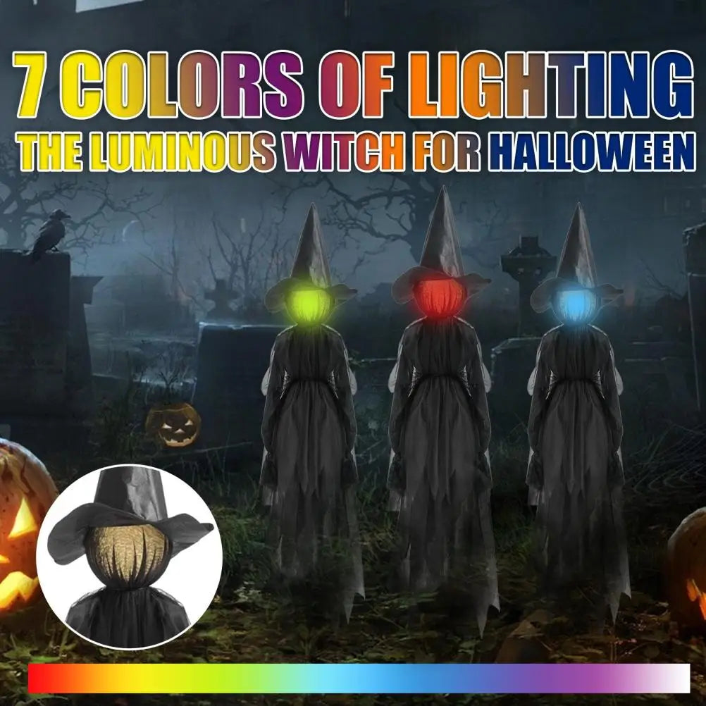 Halloween Creepy Witch Wizard With 7 Color LED Lights