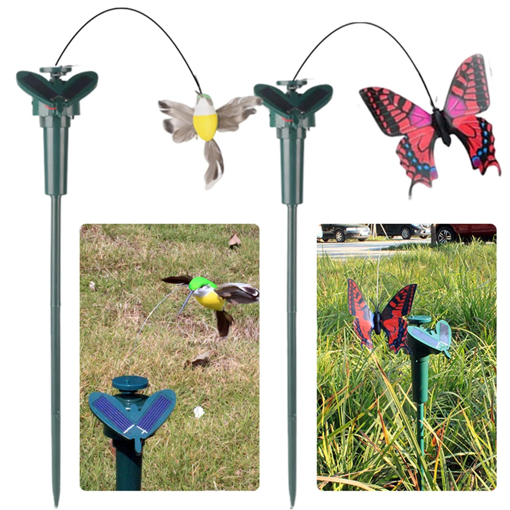 Solar Garden Dancing Ornament Solar Powered Flying Wobble Cute Animal Fluttering Butterfly Ornament Yard Outdoor Lawn Decor