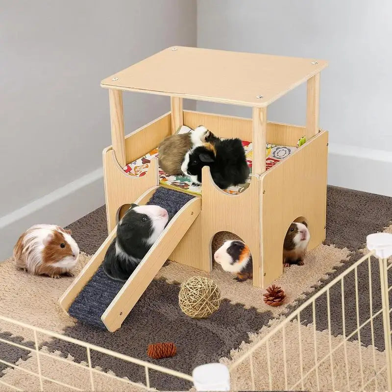 Chinchilla House Double-Layer Wood Hamster House Playground Small Animal Toys Shelter With Ladder Chinchilla Cage Accessories