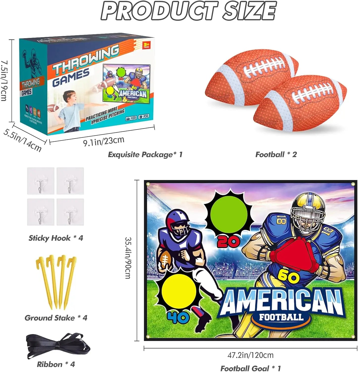 VATOS Rugby Football Toss Target Games with 2 Soft Footballs Indoor Outdoor Hanging Football Goal Throw Game Toy for Boys Girls