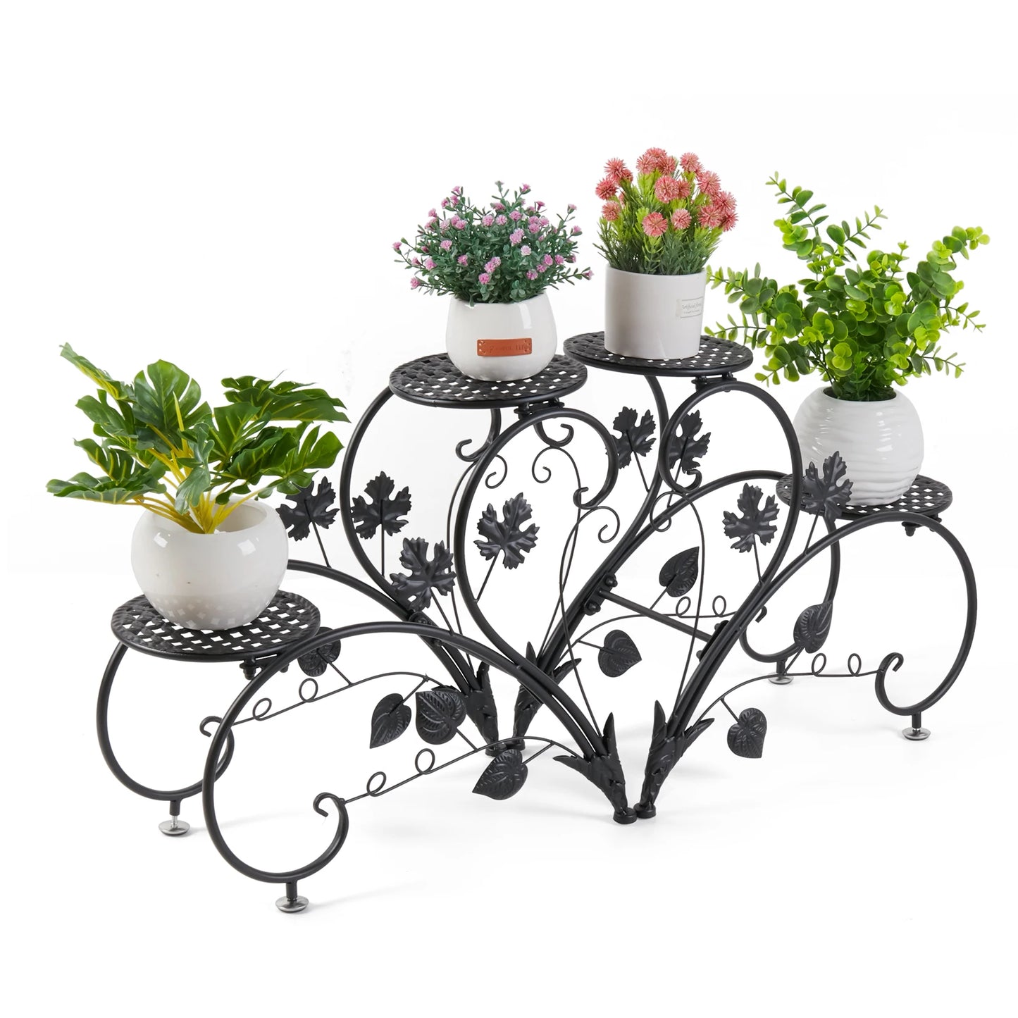 1 Pair of Tall Metal Plant Stands Elegant Iron Flower Pot Holder Rack for Garden Patio Balcony Living Room