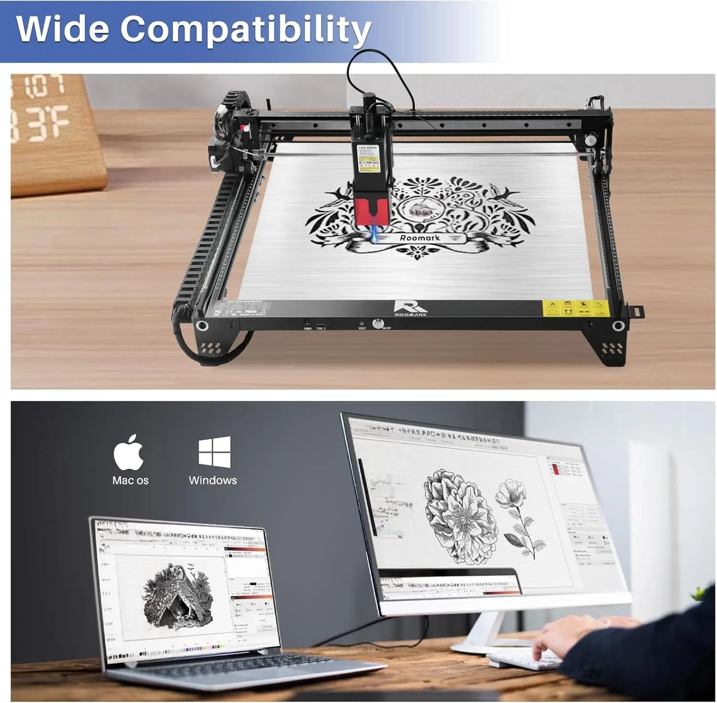 Roomark Laser Engraver Machine, 5 W Output Power High Precision Laser Cutter & Engraver for Wood Metal Acrylic Leather ,Class 4
