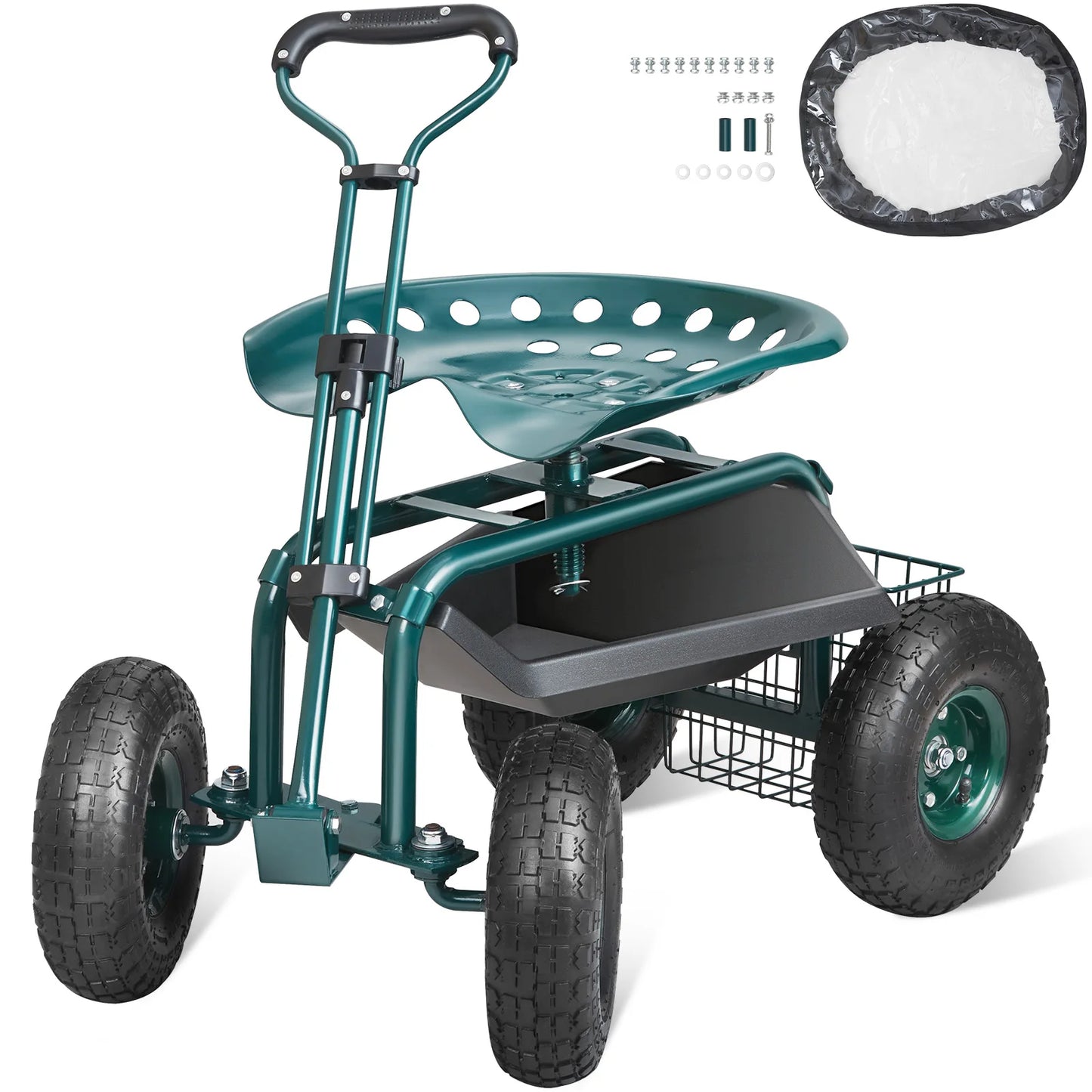 Garden Cart Rolling Workseat With Wheels 360 Swivel Seat