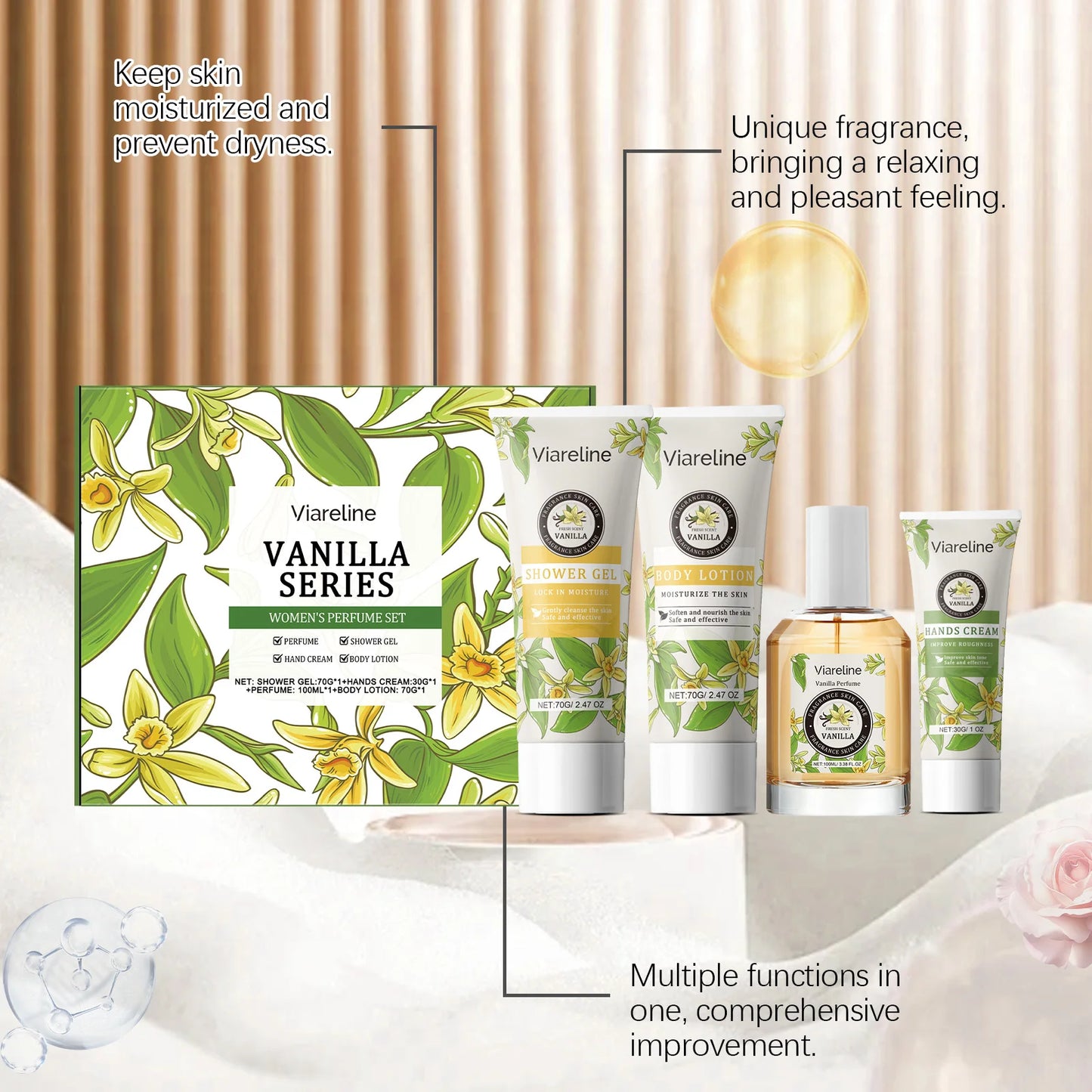 Oceaura Vanilla Women Perfume Skin Care Set Refreshing Moisturizing Improve Skin Elasticity Reduce Roughness Deep Cleaning Set