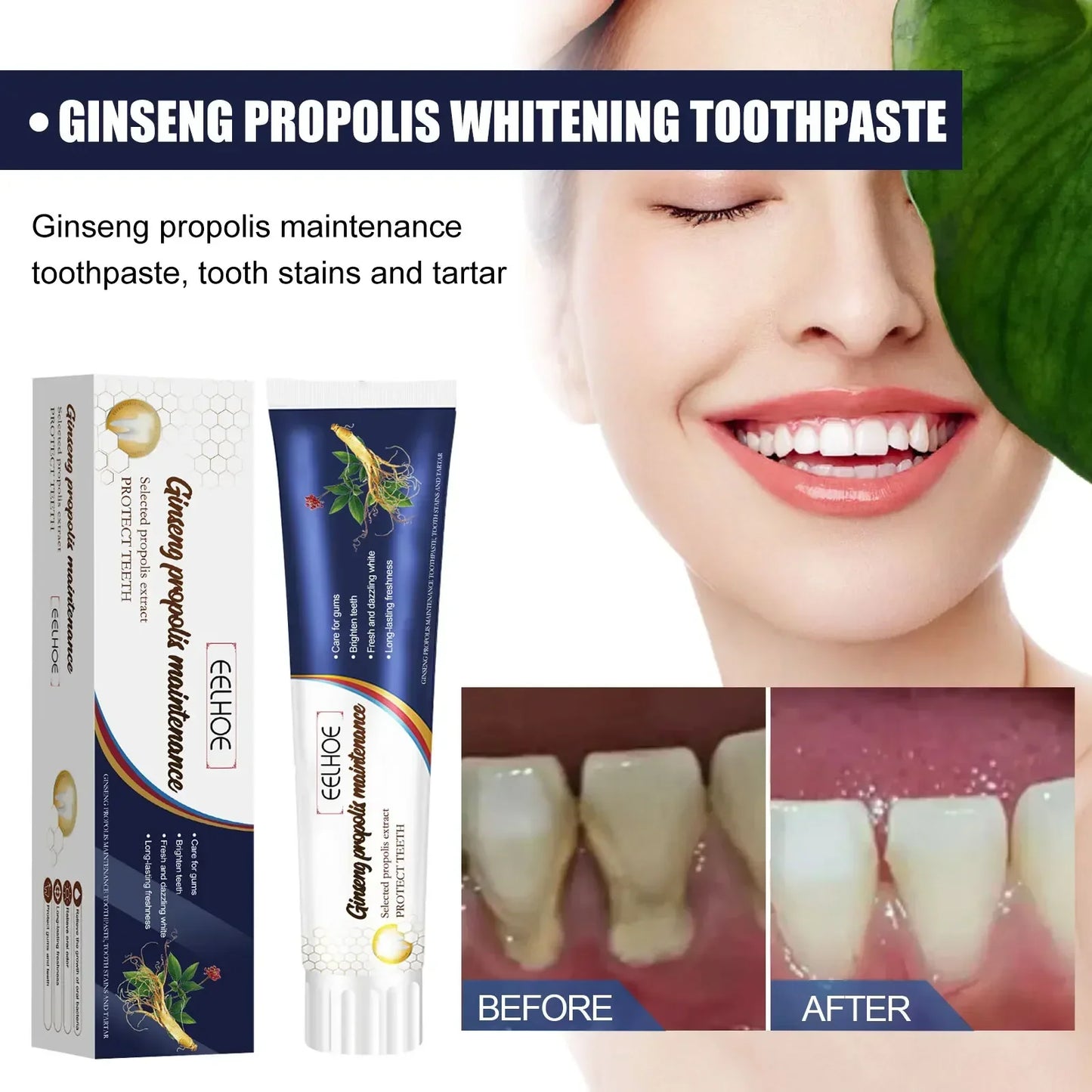 2pcs Ginseng and Propolis Whitening Toothpaste Effectively Reduces Tooth Stains Brightens Cleans and Removes Oral Odor