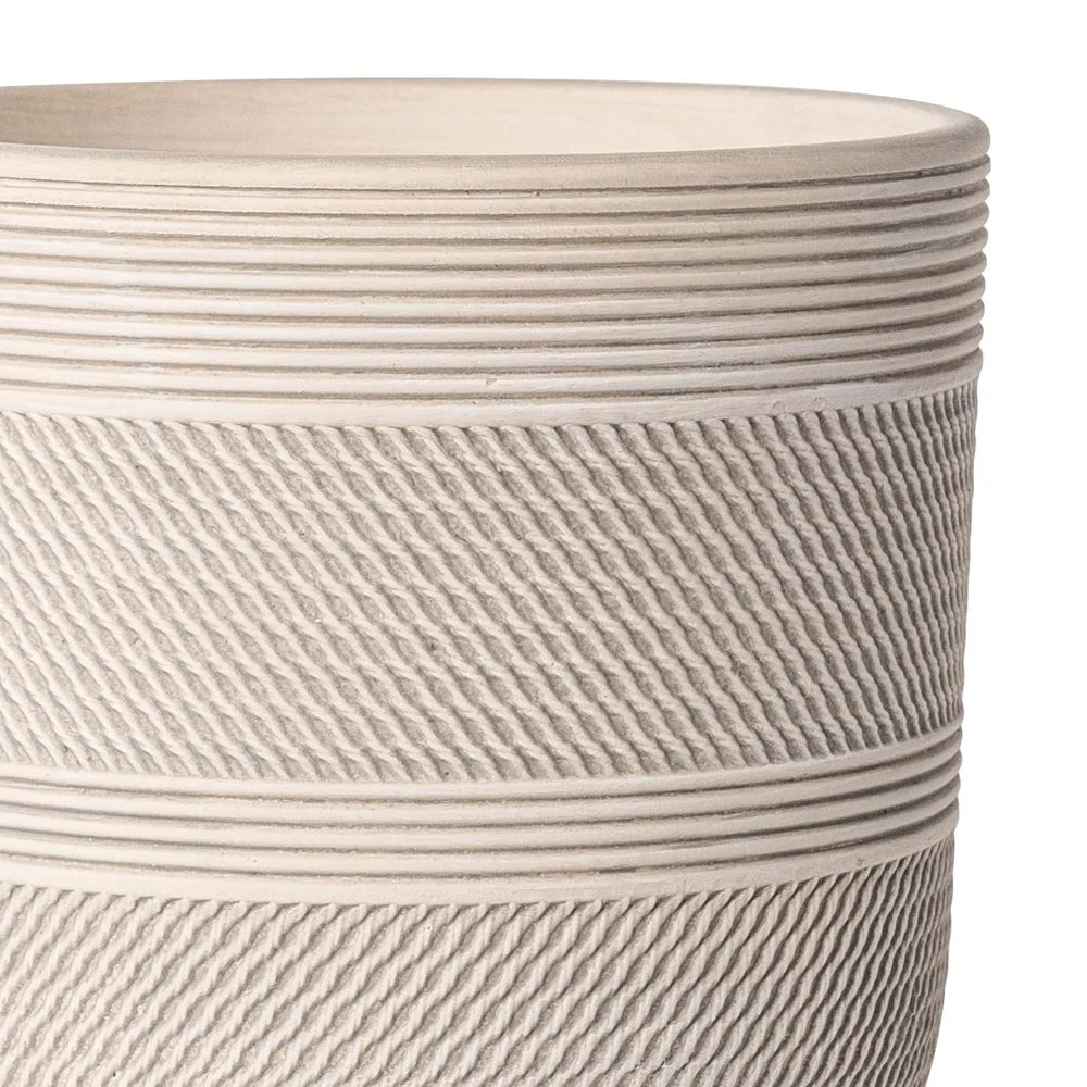 Round Ceramic Planter With Drainage Holes Grooved Indoor Pot