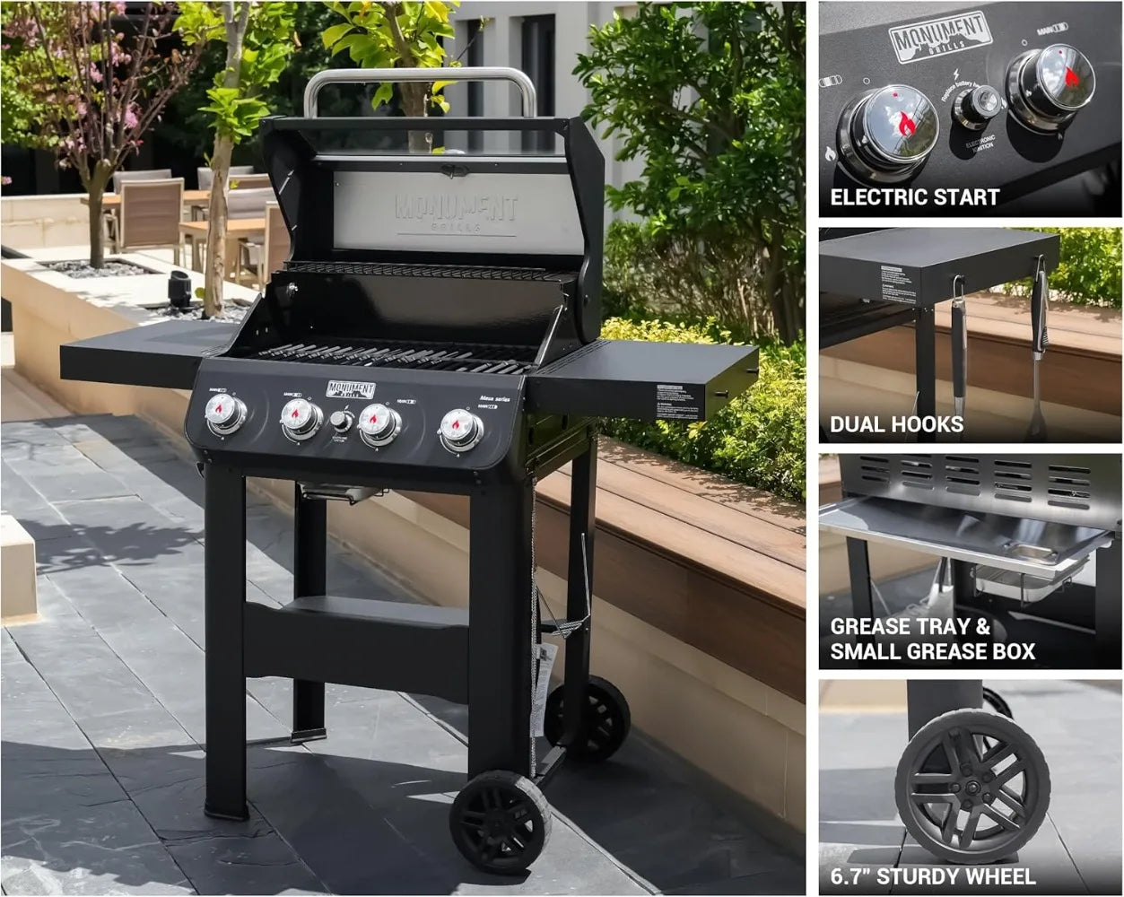 Matte Black Stainless Steel Burner Grill ,One Foldable Shelf for Outdoor Cooking Kitchen Patio Backyard, with BBQ Cover