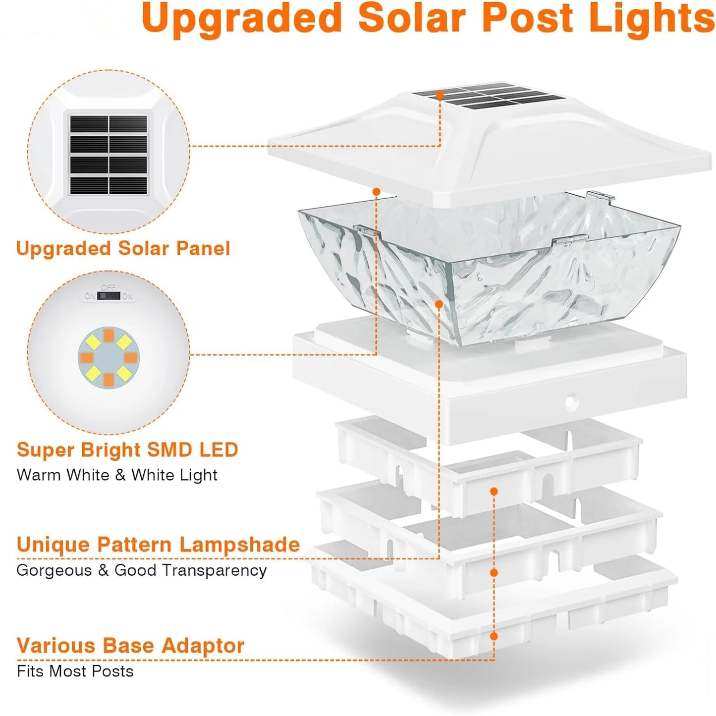 Solar Post Lights 4 6 8 12 Pack Two Mode White Deck