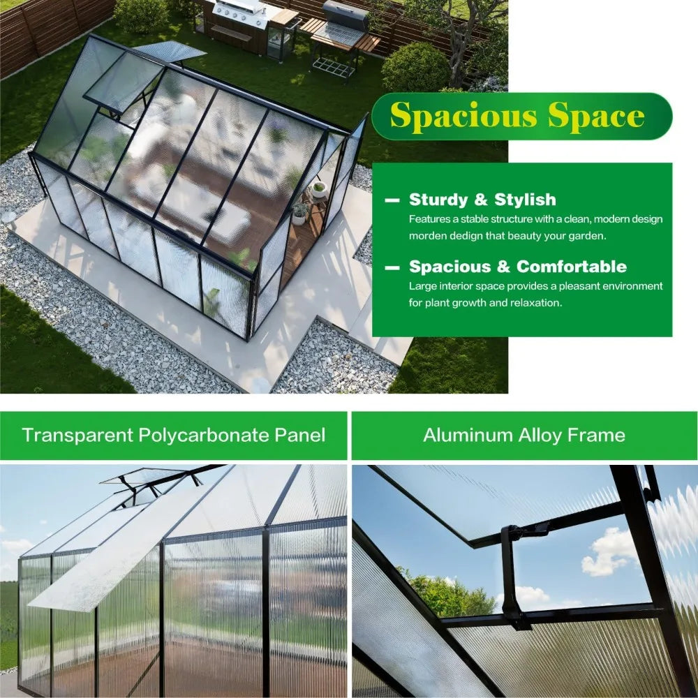 Outdoor Large Polycarbonate Aluminum Walk In Greenhouse