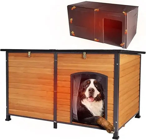 Extra Large Insulated Outdoor Dog Kennel 59 Inch With Movable Insulation Liner Weatherproof All Around Iron Anti Bite
