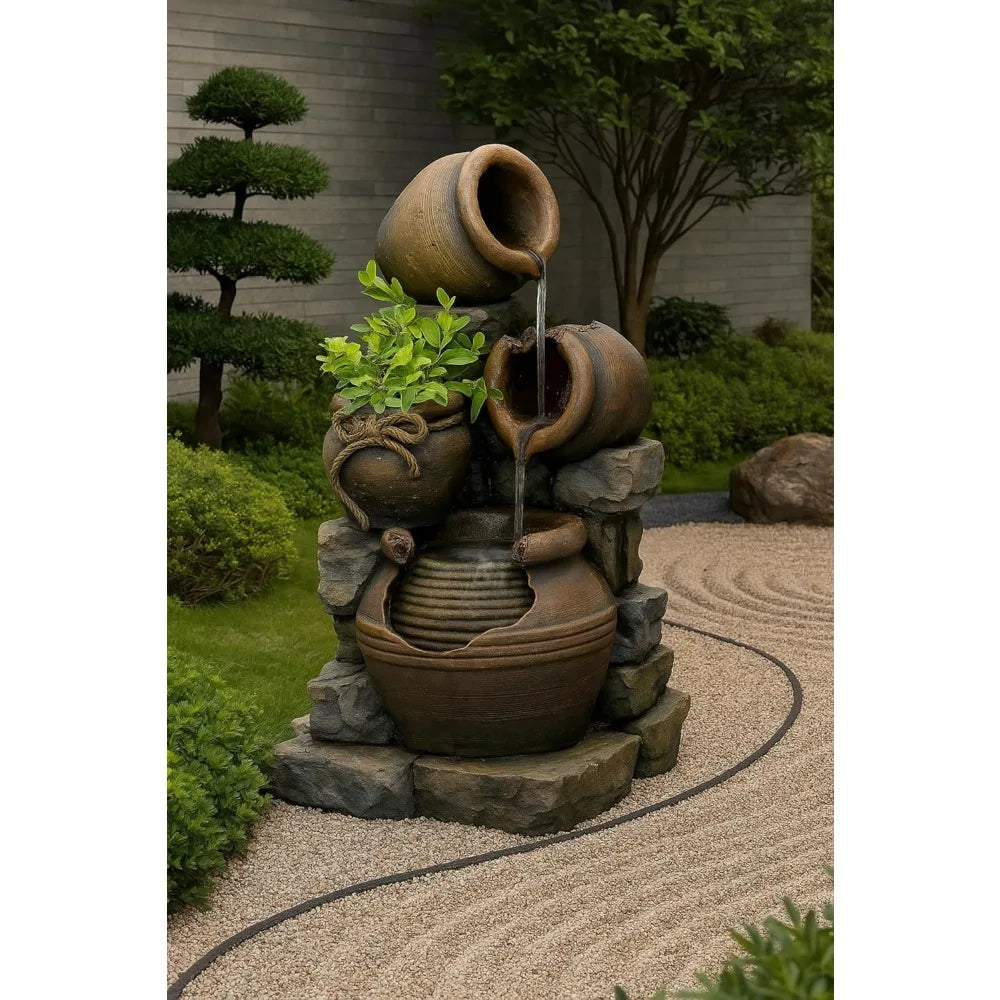Jeco FCL055 Outdoor Multi Tiered Water Fountain Flower Pots
