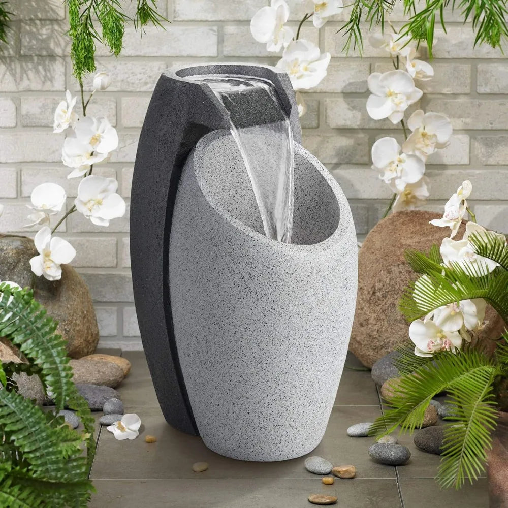 Large 25 Inch Modern Faux Stone Floor Fountain Outdoor LED
