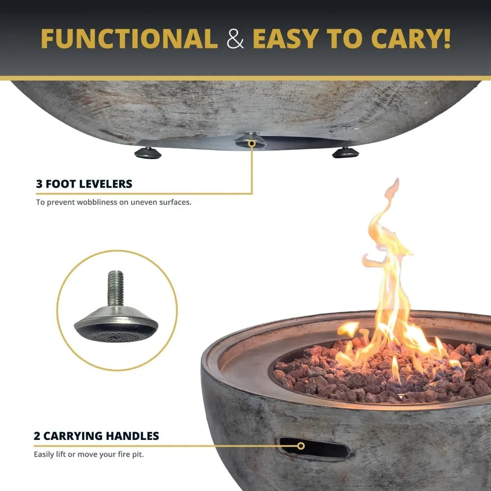 Concrete Fire Pit 31" Round Outdoor Patio Firepit Includes Lava Rocks, Industrial Style Fire Pits & Outdoor Fireplaces for Garde