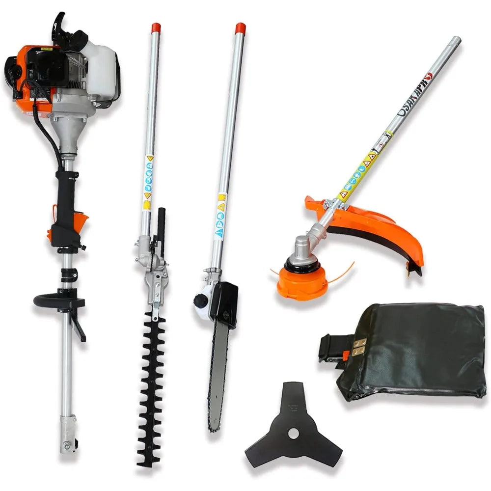 Hedge Trimmer, 4 in 1 Multi-Functional Trimming Tool, 52CC 2-Cycle Garden Tool System with Gas Pole Saw, Hedge Trimmer, Grass T
