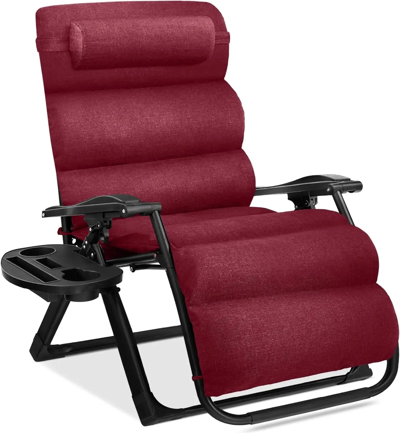 Oversized Zero Gravity Chair, Folding Outdoor Patio Recliner, XL Anti Gravity Lounger w/Removable Cushion, Cup Holder, Side Tray