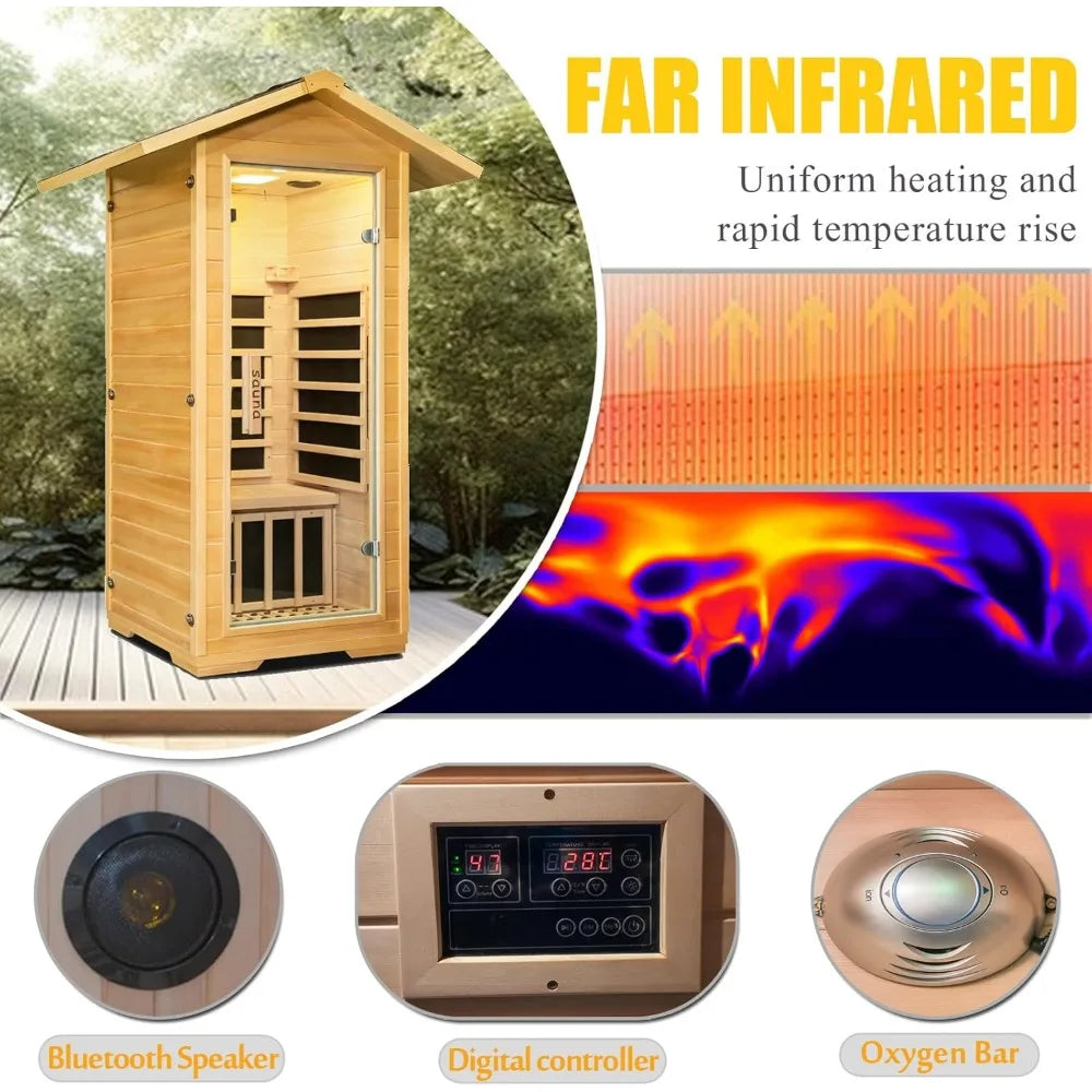 Outdoor Far Infrared Sauna 6 Carbon Panels Bluetooth LED