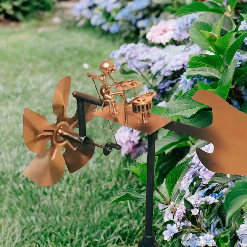Drummer Windmill Handmade Metal Percussionist Figurine Rockin Art Garden Decor for Music Lovers & Collectors Yard Ornaments