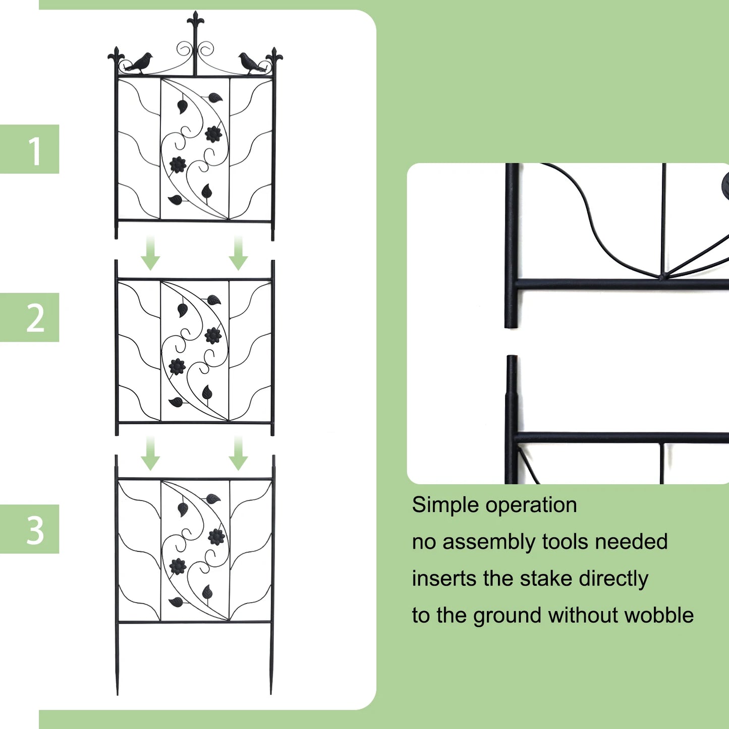 2x Tall Thick Metal Garden Trellis Bird Leaf Grid Panel Support Climbing Trellis