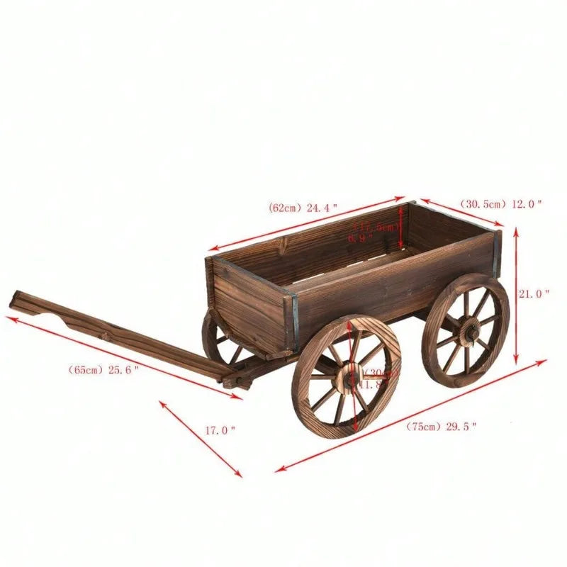 Wagon Flower Planter Pot Stand W/Wheels ,Planter for Flowers Herbs Vegetables for Home Garden Outdoor Decor New
